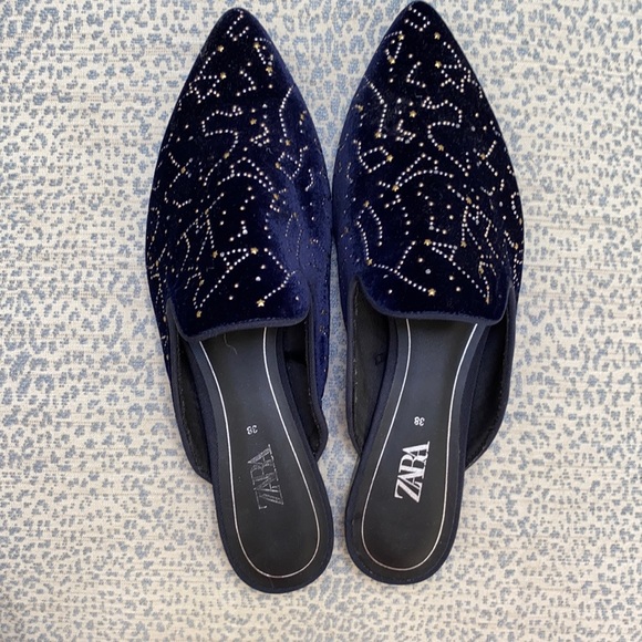 Zara navy velvet constellation slides- new- never worn - Picture 1 of 2